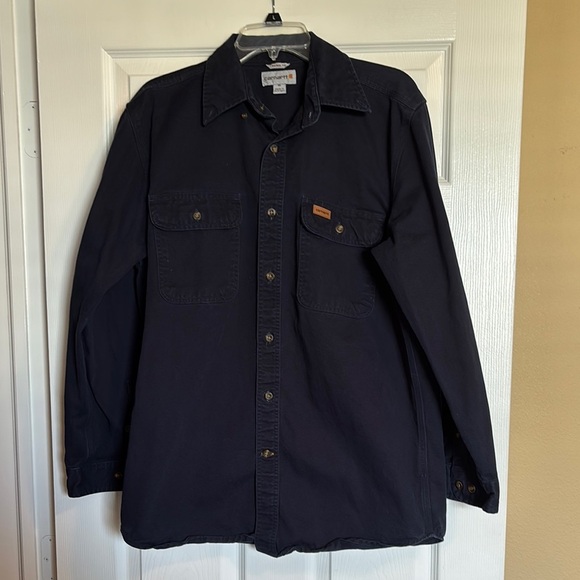 Carhartt men’s dark blue long sleeve shirt jacket size medium - Picture 1 of 9